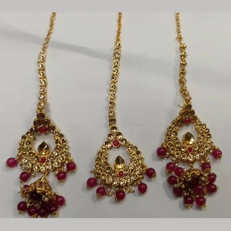 Colorful Gem Earrings-Pooja Bangles Kundan Stone & Beads Dangler Earrings With Maang Tikka