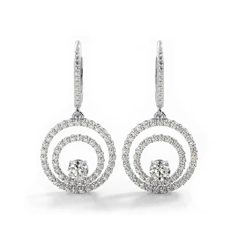 Elegant Crystal Earrings-1.0 ctw. Double Circle Diamond Dangling Earrings