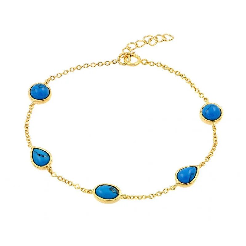 Thin Gold Bracelet for Women-Silver 925 Gold Plated Blue Round and Teardrop CZ Bracelet - BGB00197