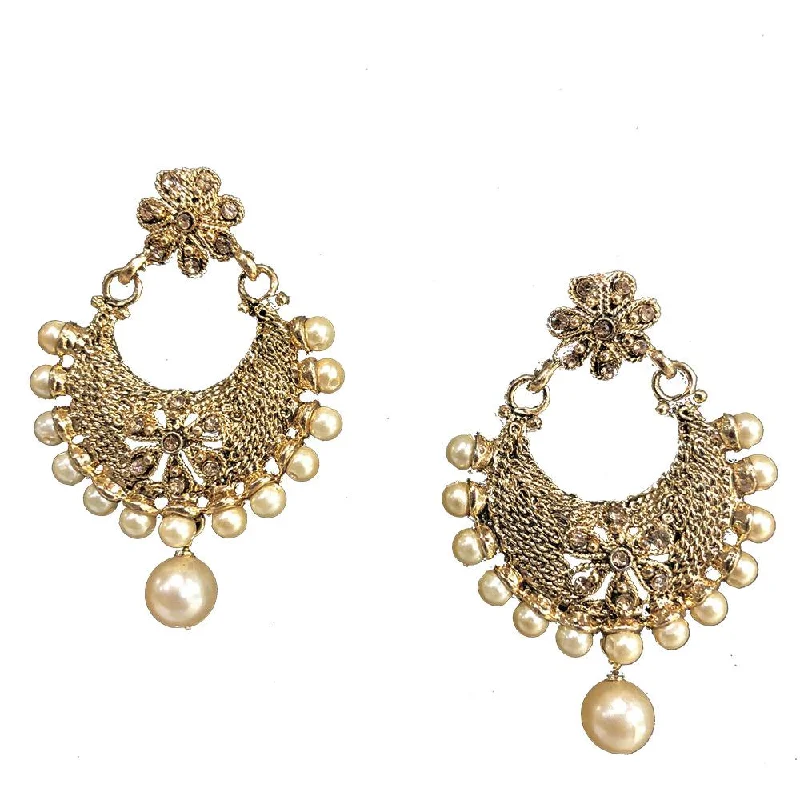 Large Statement Earrings-Shreeji Brown Austrian Stone Gold Plated Dangler Earrings - SE_501