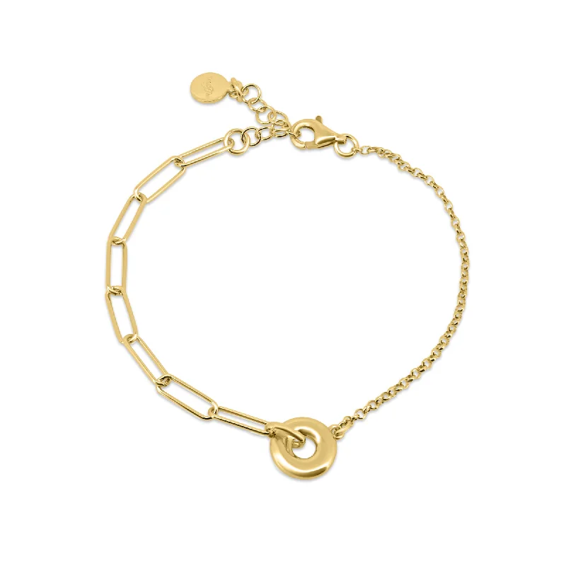 Adjustable Charm Bracelet-Gold Plated 925 Sterling Silver Rolo Paperclip Donut Adjustable Bracelet - ITB00334-GP