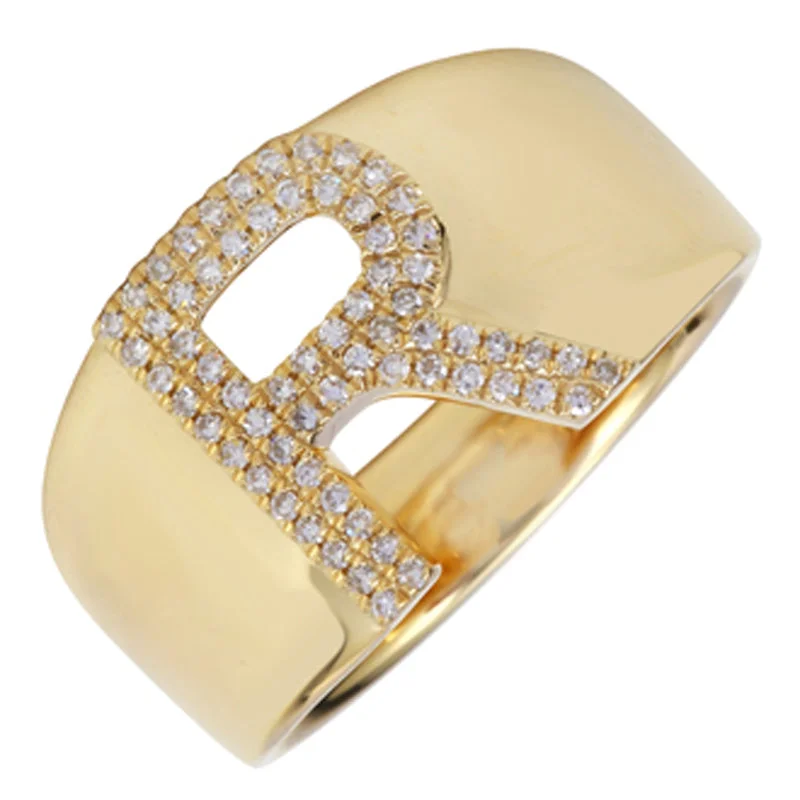 Stackable Rings for Women-Signet Initial Diamond Ring