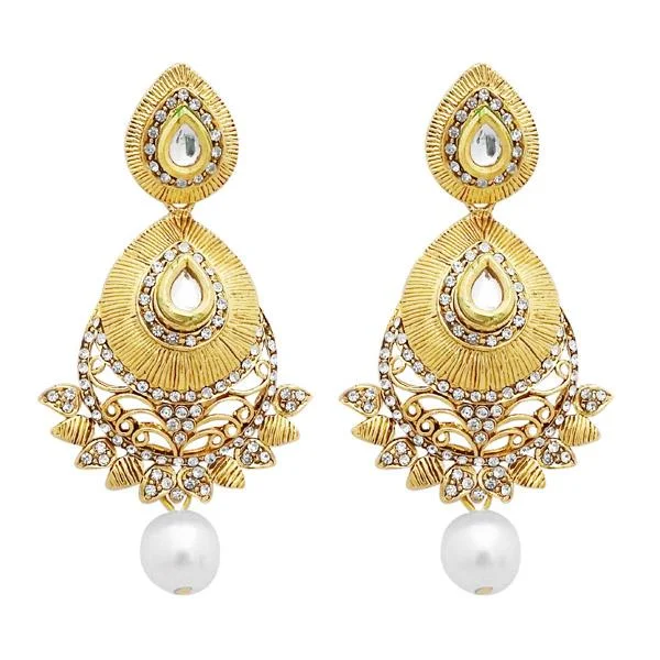 Green Gem Earrings-Jheel Austrian Stone Gold Plated Pearl Drop Dangler Earrings - 2900243B