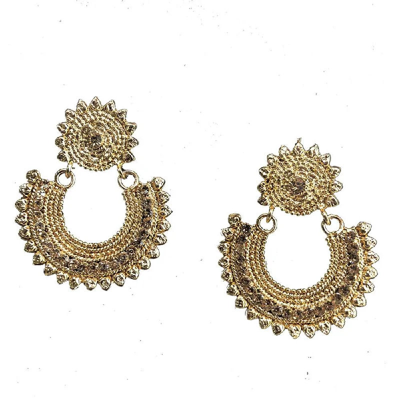 Silver Stud Earrings-Shreeji Brown Austrian Stone Gold Plated Dangler Earrings - SE_701