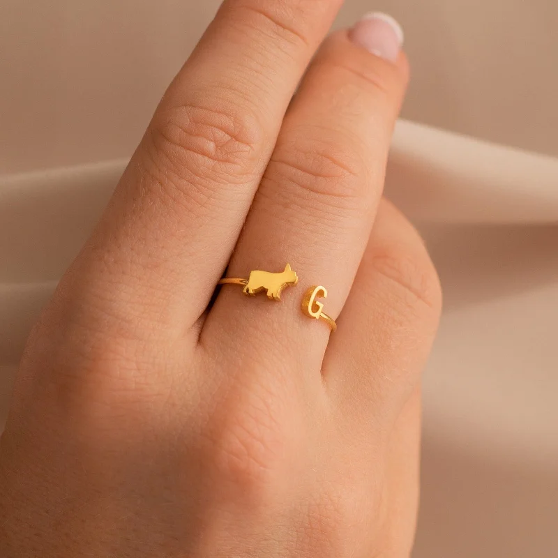 Women’s Gemstone Ring-Duo Pet Initial Ring