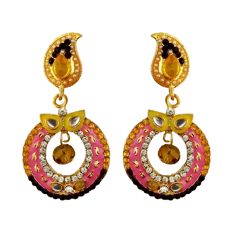 Elegant Diamond Hoop Earrings-Kriaa Gold Plated White Austrian Stone And Meenakari Dangler Earrings