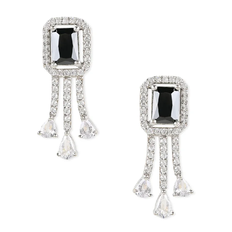 Elegant Crystal Earrings-Etnico Valentine's Special Rose Gold Plated Black CZ & American Diamond Beautiful Studs Earrings for Women /Girls (E3067ZB)