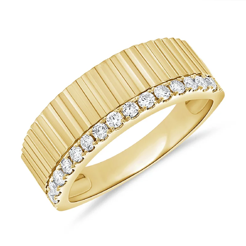 Wedding Ring with Yellow Diamonds-Diamond Row Fluted Cigar Ring