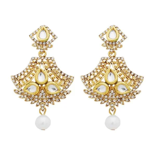 Silver Hoop Earrings for Women-Jheel Austrian Stone Gold Plated Pearl Drop Dangler Earrings - 2900238B