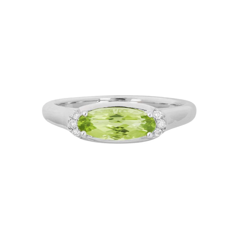 Princess Cut Engagement Ring-Horizontal Peridot & Diamond Ring