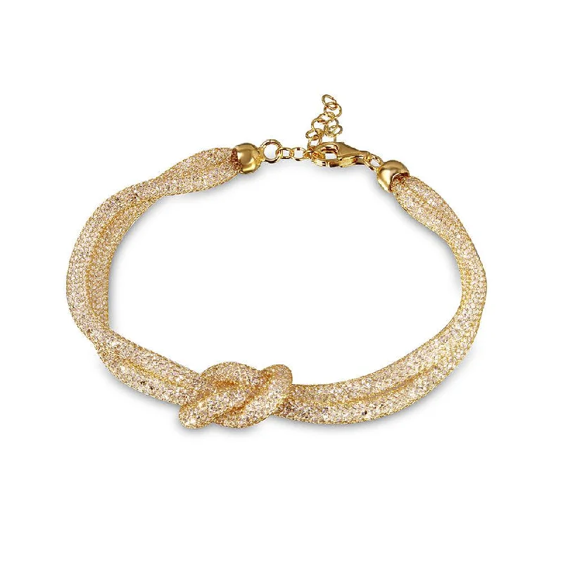 Gold Link Bangle-Silver 925 Italian Gold Plated Mesh Knot Center Design Bracelet with CZ - ECB00071Y