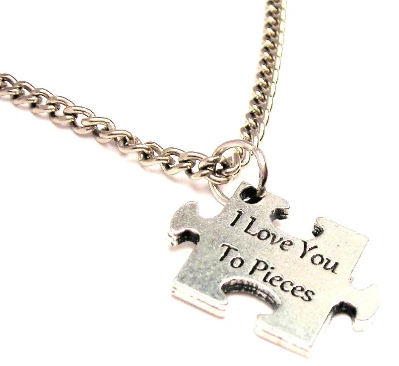 Silver Chain Necklace-I Love You To Pieces Single Charm Necklace