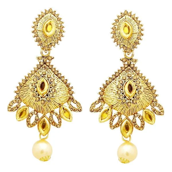 Women’s Drop Earrings-Jheel Stone Gold Plated Pearl Drop Dangler Earrings - 2900235A