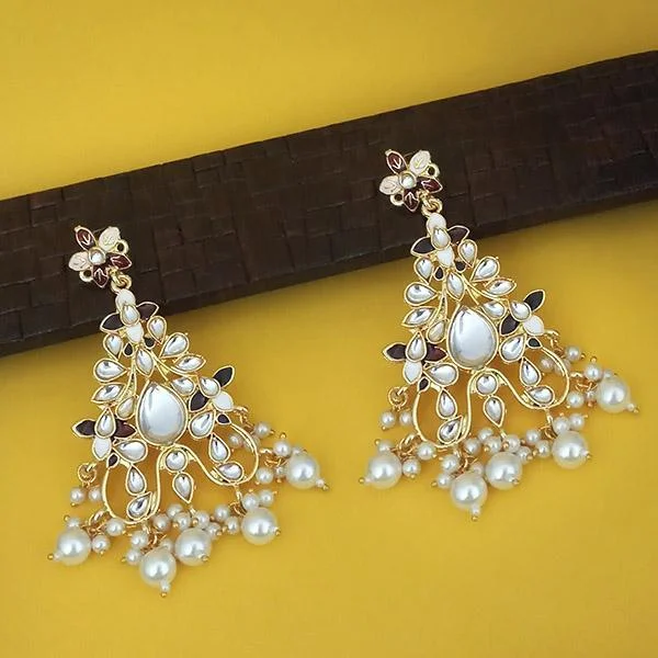 Silver Crystal Earrings-Kriaa Maroon Meenakari Gold Plated Kundan Dangler Earrings - 1316329G