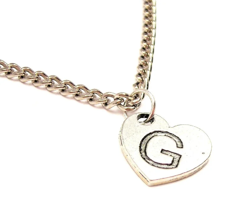 Modern Pendant Necklace-Heart Shaped Initial G Single Charm Necklace