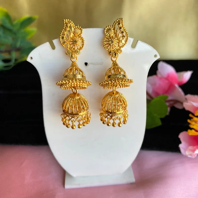 Semi Precious Stone Earrings-Mahavir Gold Plated Jhumkis Earrings