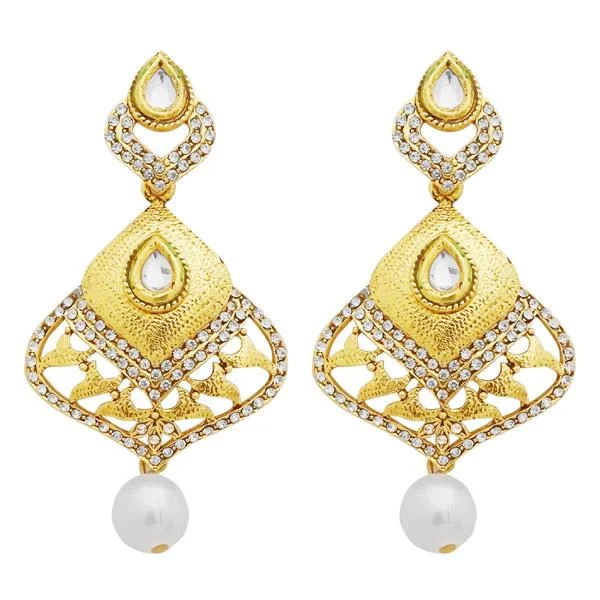 Customizable Earrings-Jheel Austrian Stone Gold Plated Pearl Drop Dangler Earrings - 2900244B