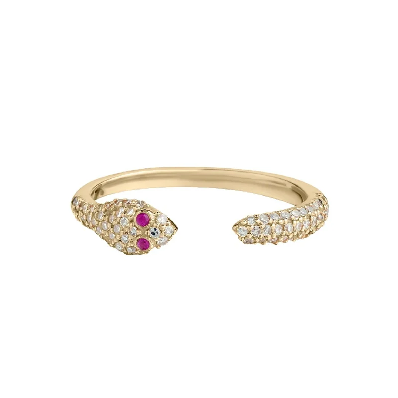 Gold Engagement Ring with Diamond-RUBY & DIAMOND SNAKE RING