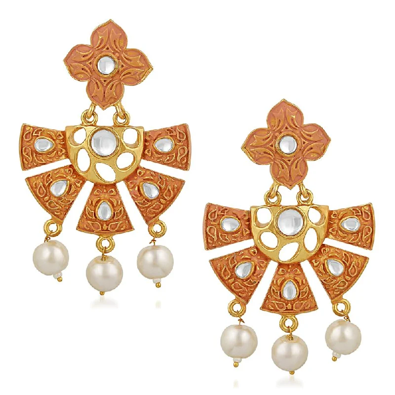 Tassel Earrings-Mahi Traditional Gold Plated Floral Kundan Dangel Earring with Meenakari Work For Women VECJ100203