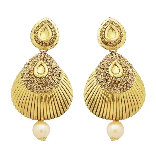 Elegant Vintage Earrings-Jheel Gold Plated Austrian Stone Pearl Drop Dangler Earrings - 2900251A