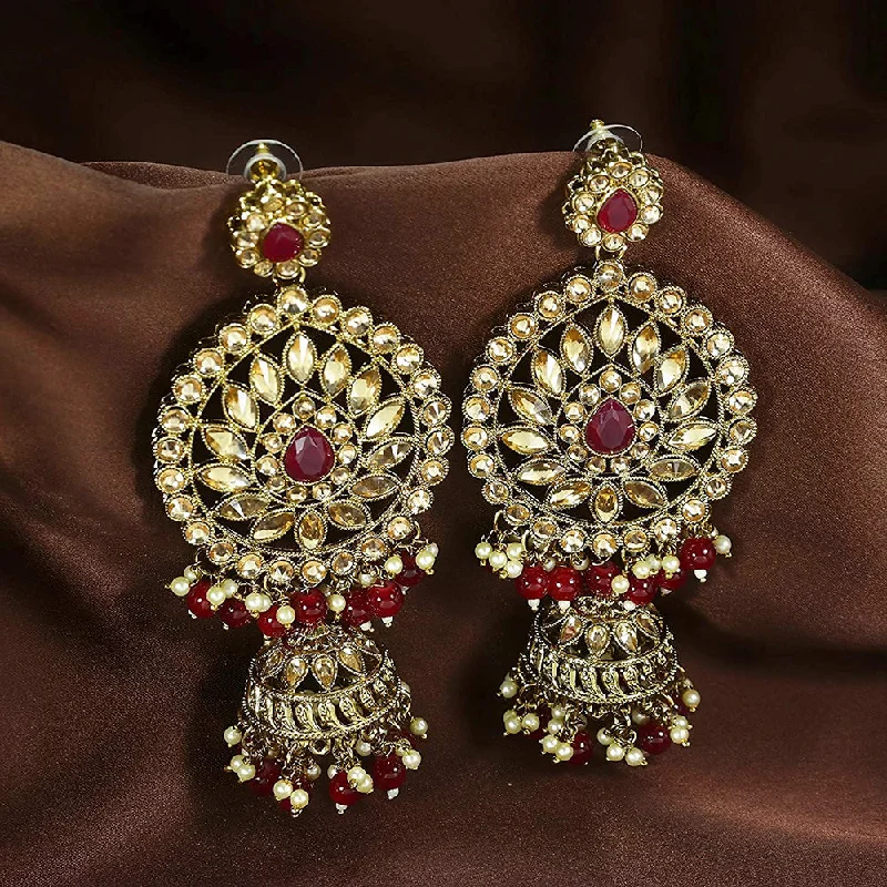 Party Earrings-EtnicoTraditional Gold Plated With Stunning Antique Finish Kundan & Pearl Jhumka Earrings for Women/Girls (E2863M)