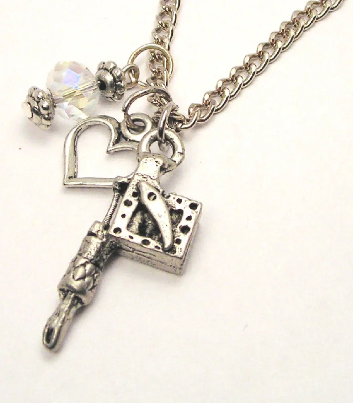 Contemporary Necklace for Women-Tattoo Gun Machine Necklace with Small Heart