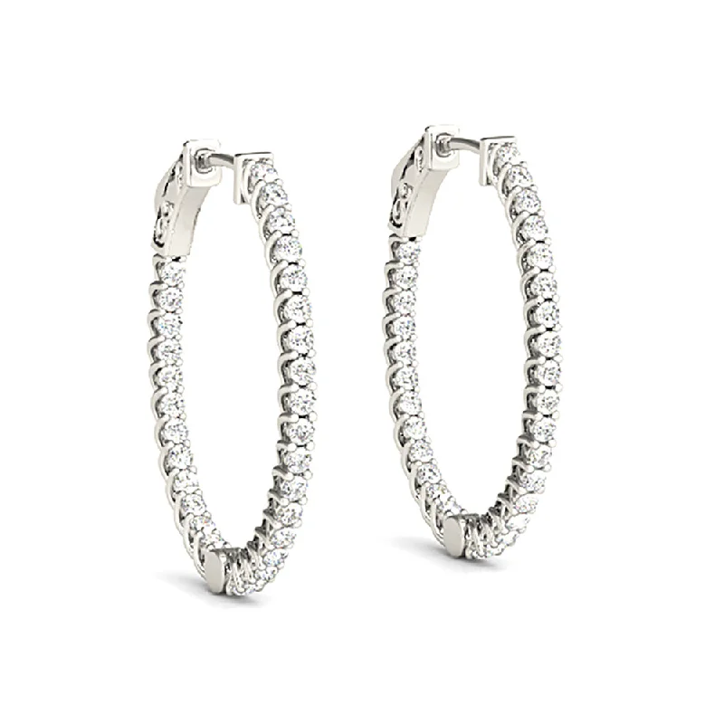 Wedding Stud Earrings-3.25 ctw Round Diamond Hoop Earrings Inside-Out Oval Shape