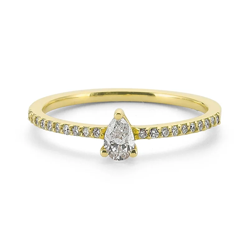 Classic Wedding Band-Pave Solitaire Pear Ring