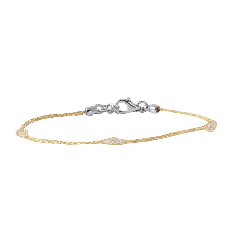 Matching Wedding Bracelets-Silver 925 Gold Plated Mesh Embedded Thin CZ Italian Bracelet - ECB00091Y