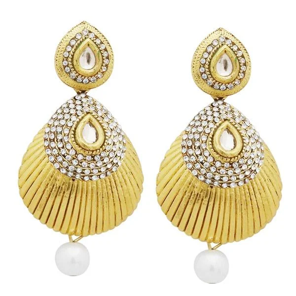 Colorful Earrings for Summer-Jheel Gold Plated Austrian Pearl Drop Dangler Earrings - 2900251B