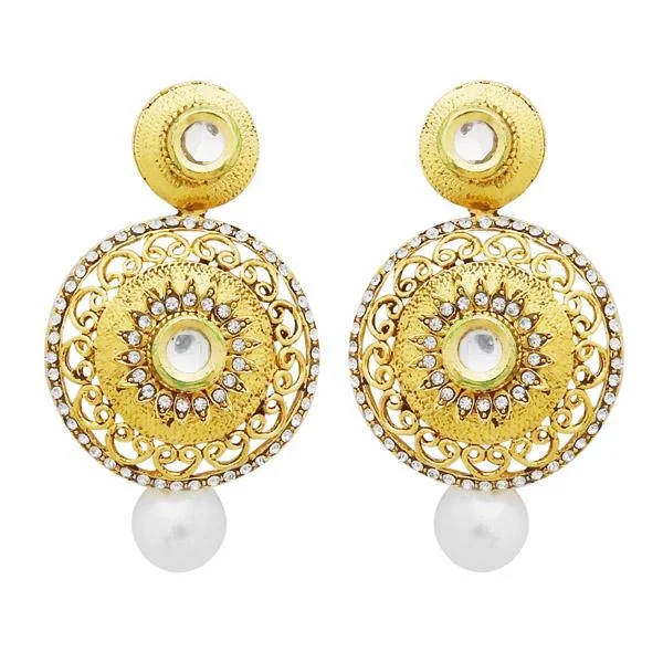 Natural Stone Earrings-Jheel Gold Plated Austrian Stone Pearl Drop Dangler Earrings - 2900254B