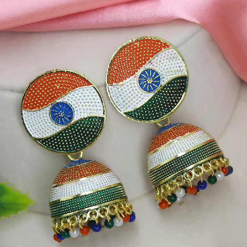 Long Silver Earrings-Mahavir Gold Plated Tiranga Jhumki Earrings