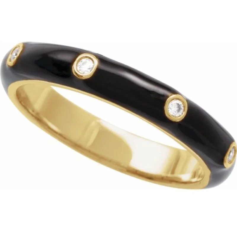 Diamond Ring with Matching Band-Black Enamel Diamond Band