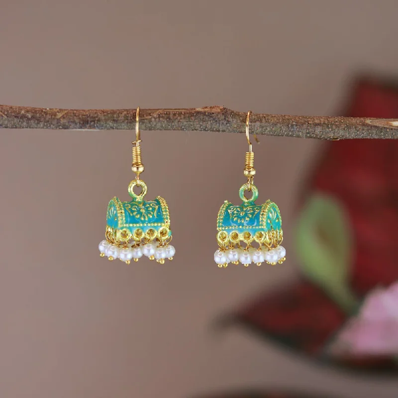 Chandelier Earrings-Etnico Gold Plated Traditional Meenakari Handcrafted Mint Pearl Jhumki Earrings for Women/Girls(E3074Min)