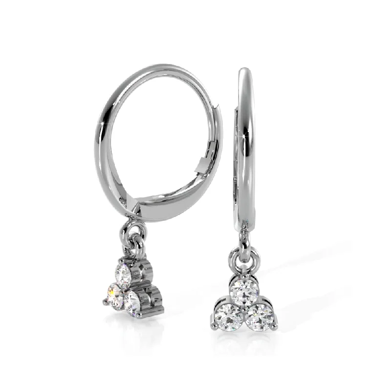 Layered Gold Earrings-Trillium 0.70 ctw. Three Stone Dangle Round Diamond Hoop Earrings