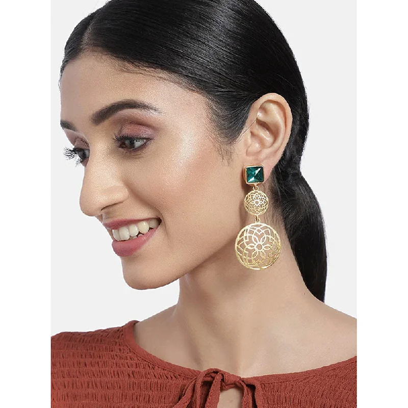 Light Blue Gem Earrings-Etnico Traditional Gold Plated Matte Finish Zinc Alloy Earrings for Women, Green (E2811G)