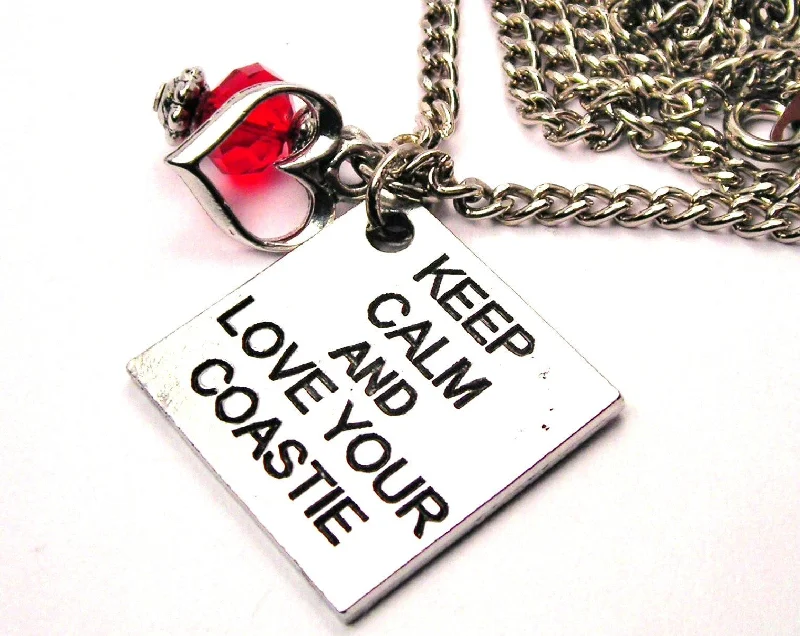 Vintage Beaded Necklace-Keep Calm And Love Your Coastie Necklace with Small Heart