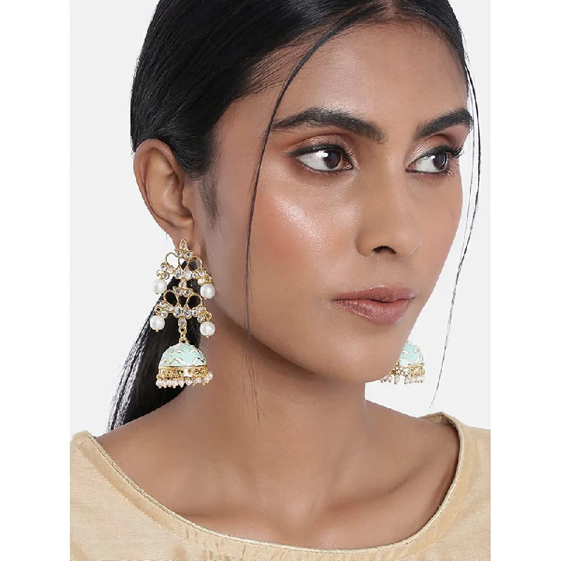 Stud Earrings for Women-Etnico 18k Gold Plated Pearl Meenakari Jhumki Earrings for Women (E2852SB)