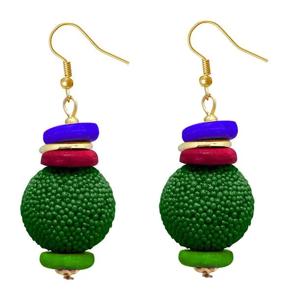 Luxury Gold Earrings-Tip Top Fashions Gold Plated Green Beads Dangler Earrings - 1308361J