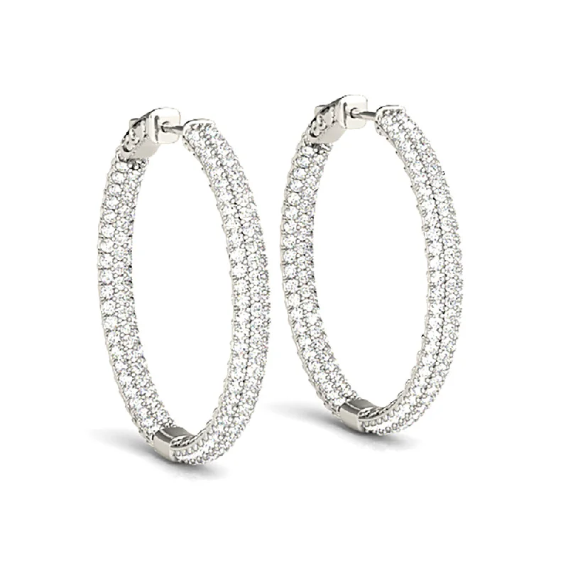 Silver Crystal Earrings-4.0 ctw Diamond Pave Hoop Earrings Inside-Out Style