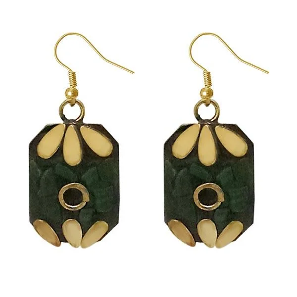 Gold Plated Earrings-Urthn Green Resin Stone Gold Plated Dangler Earrings - 1308394