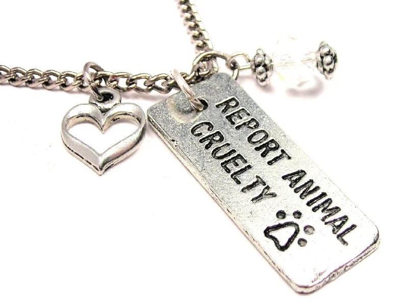 Dainty Silver Necklace-Report Animal Cruelty Necklace with Small Heart