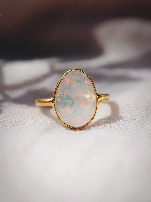 Bold Silver Band Ring-Statement Fire Opal Ring - Hinuhinu