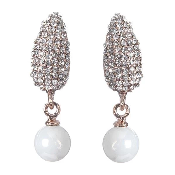 Luxury Pearl Earrings-Urbana Glass Pearl Austrian Stone Dangler Earrings - 1306839