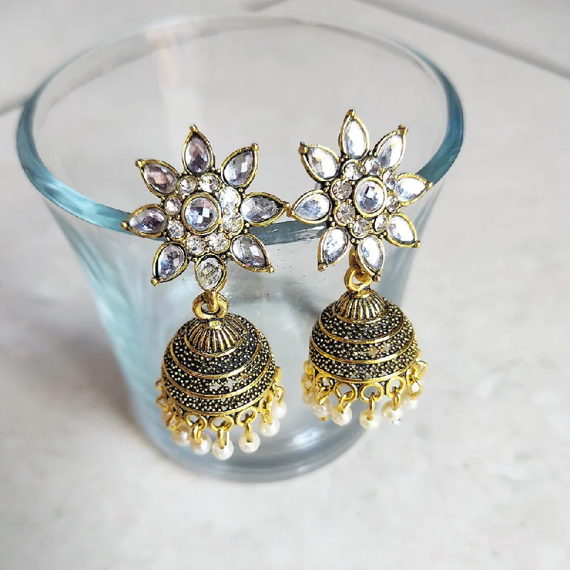 Gold Stud Earrings-H K Fashion Gold Plated Crystal Stone Jhumki Earrings