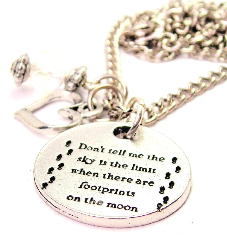 Red Stone Necklace-Don't Tell Me The Sky Is The Limit When There Are Footprints On The Moon Necklace with Small Heart