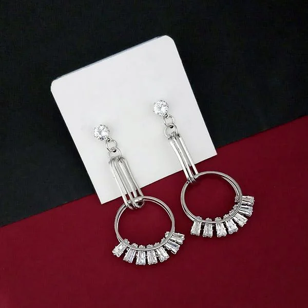 Statement Earrings for Women-Urthn Silver Plated AD Stone Dangler Earrings  - 1315855