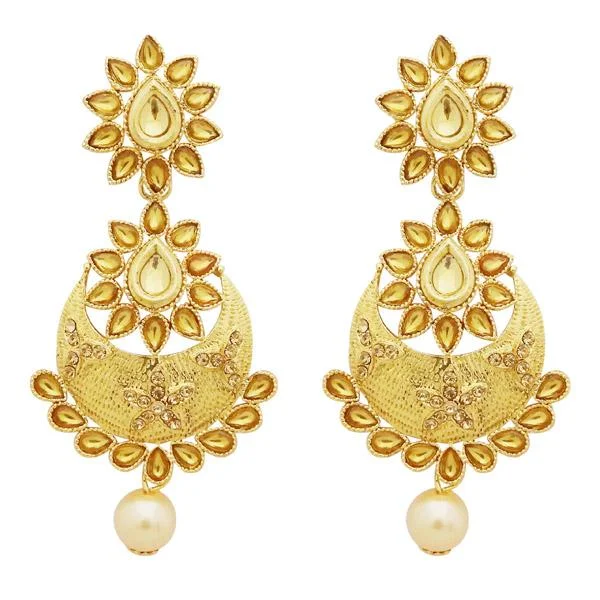 Bridesmaid Earrings-Jheel Kundan Stone Gold Plated Pearl Drop Dangler Earrings - 2900222A