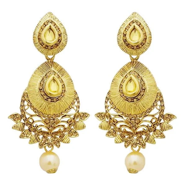 Gold Earrings with Gemstones-Jheel Austrian Stone Gold Plated Pearl Drop Dangler Earrings - 2900243A