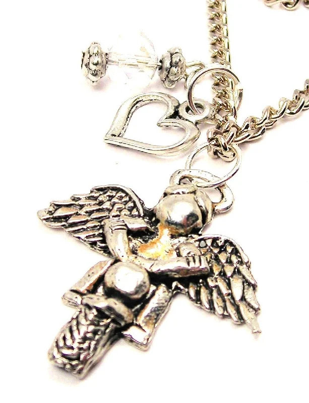 Sapphire Necklace-Dirtbike Angel Heart And Crystal Necklace